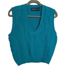 Lands End Teal‎ Blue Textured Grandmacore Sweater Vest Medium